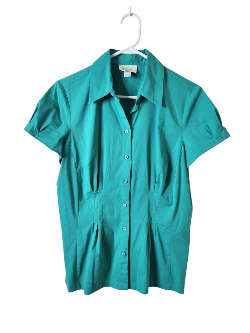 Ann Taylor Loft Teal Fitted Short Sleeve Blouse